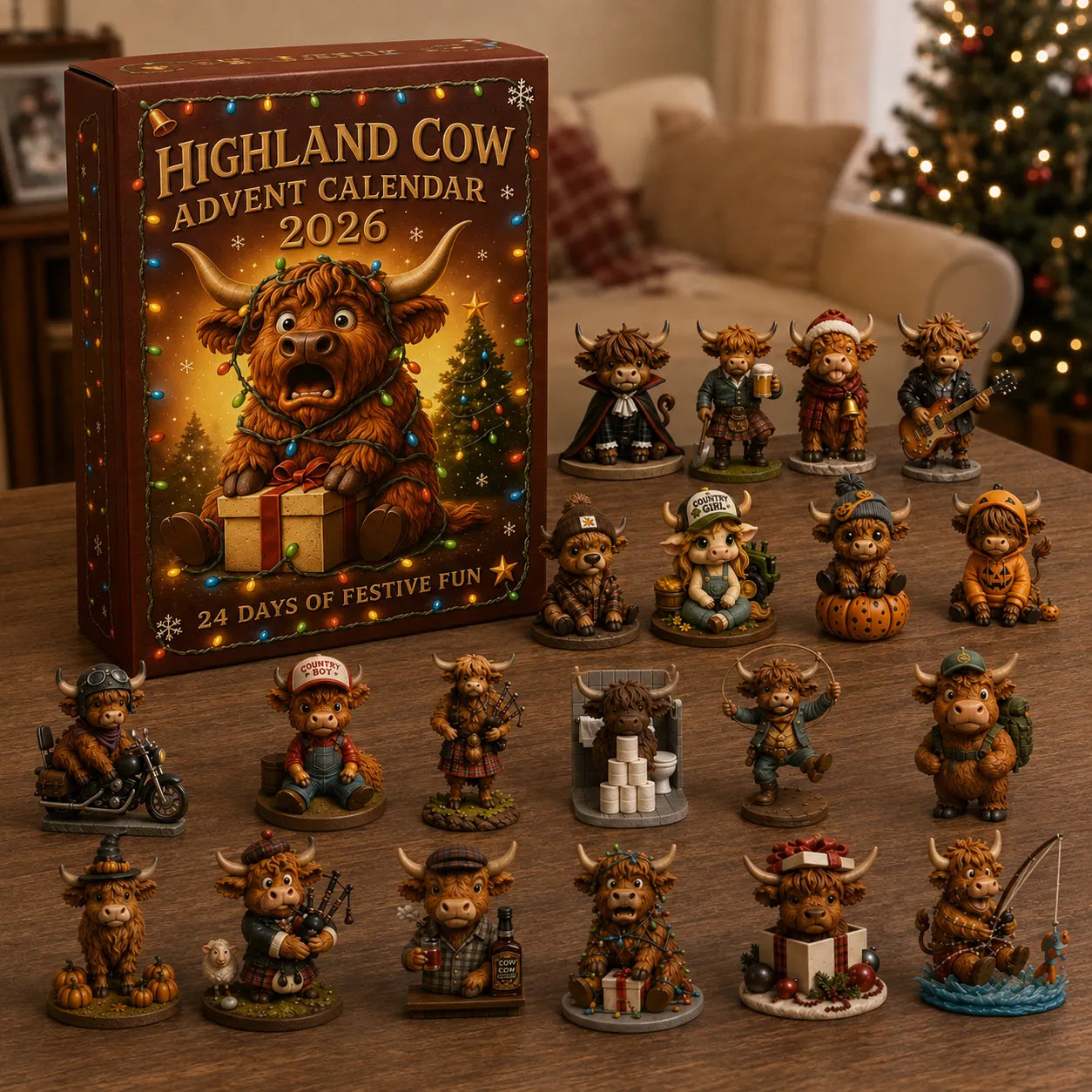 🎄 24 Days of Highland Cow Christmas Advent Calendar 2026 | 24 Unique 3D Cow Figures