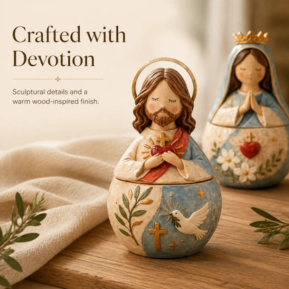 ✨ Divine Grace Collection: Hand-Painted Sacred Heart Jesus & Blessed Mary Keepsake Box