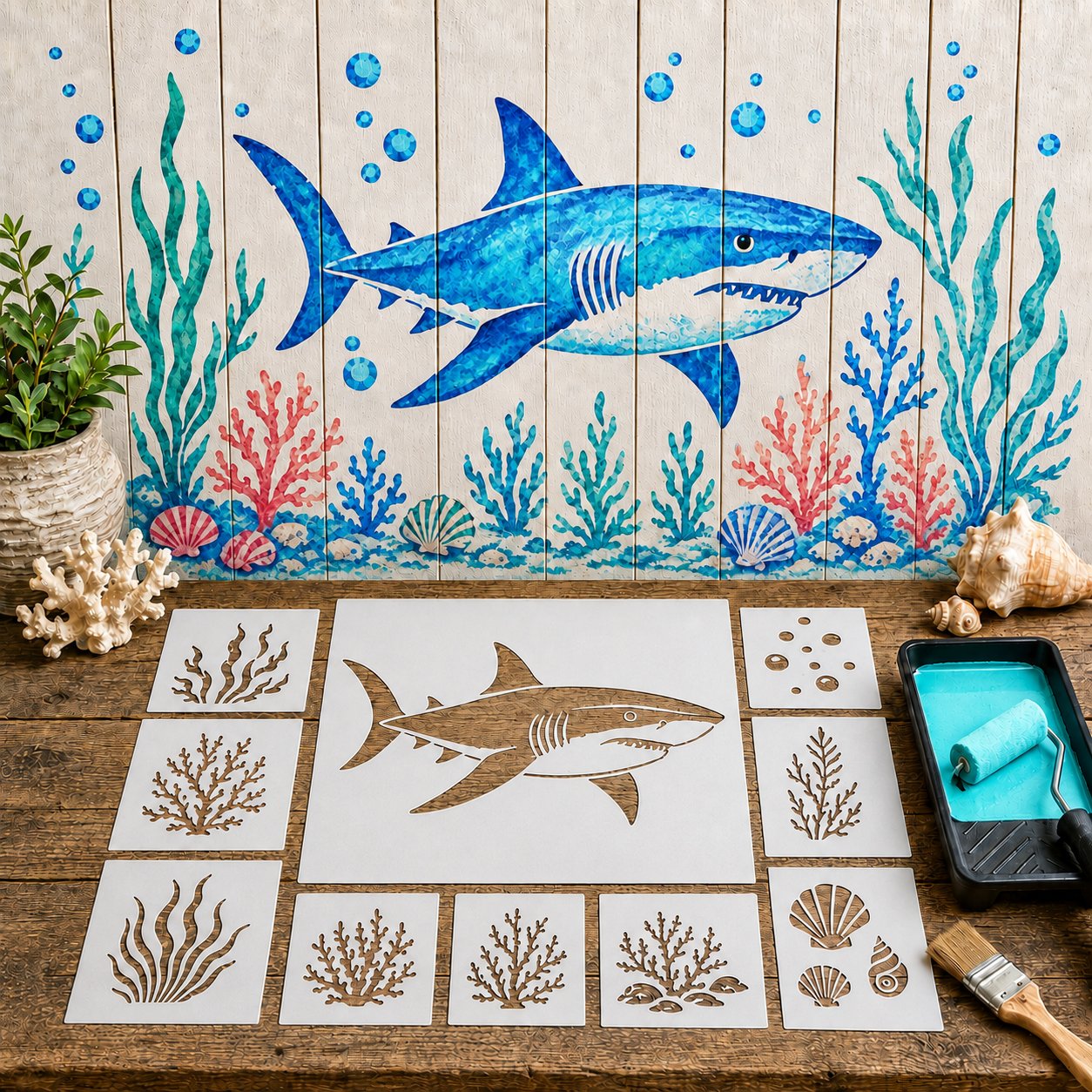 🐙 Reusable Ocean Octopus Mural Stencil Set | Bring Plain Walls & Fences to Life with a Bold Underwater Scene 🌊🎨✨