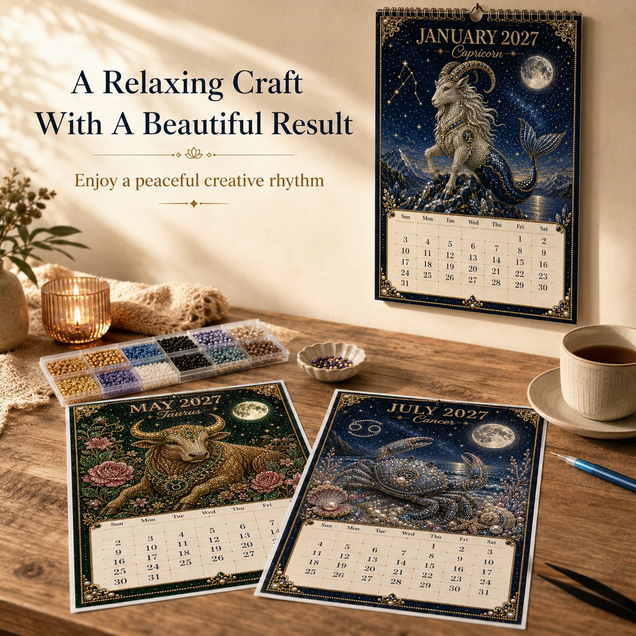 🌙 Beginner-Friendly 2027 Twelve Zodiac Bead Art Calendar Kit | Complete Kit with Zodiac Design Base, Decorative Beads & Step-by-Step Guide Included 💕