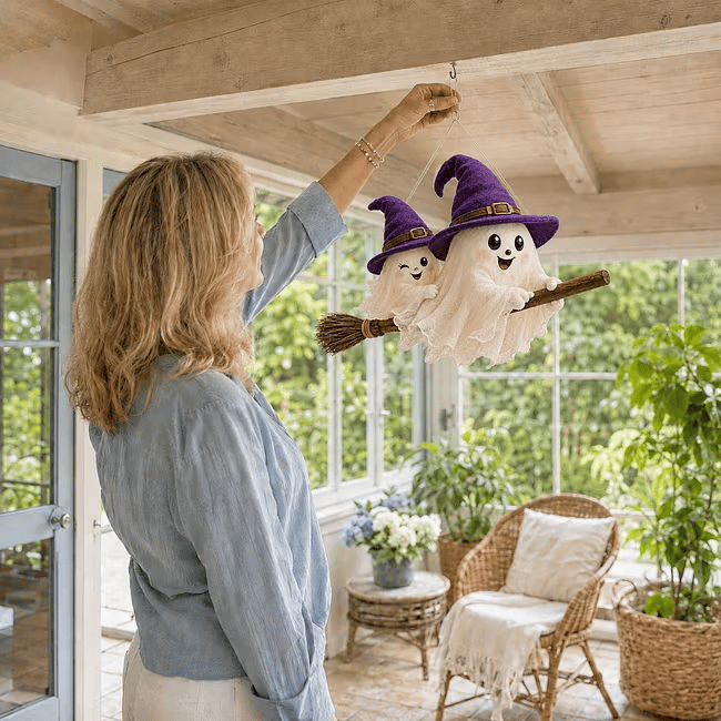 Moonlight Mischief Lighted Ghost Broom Hanger