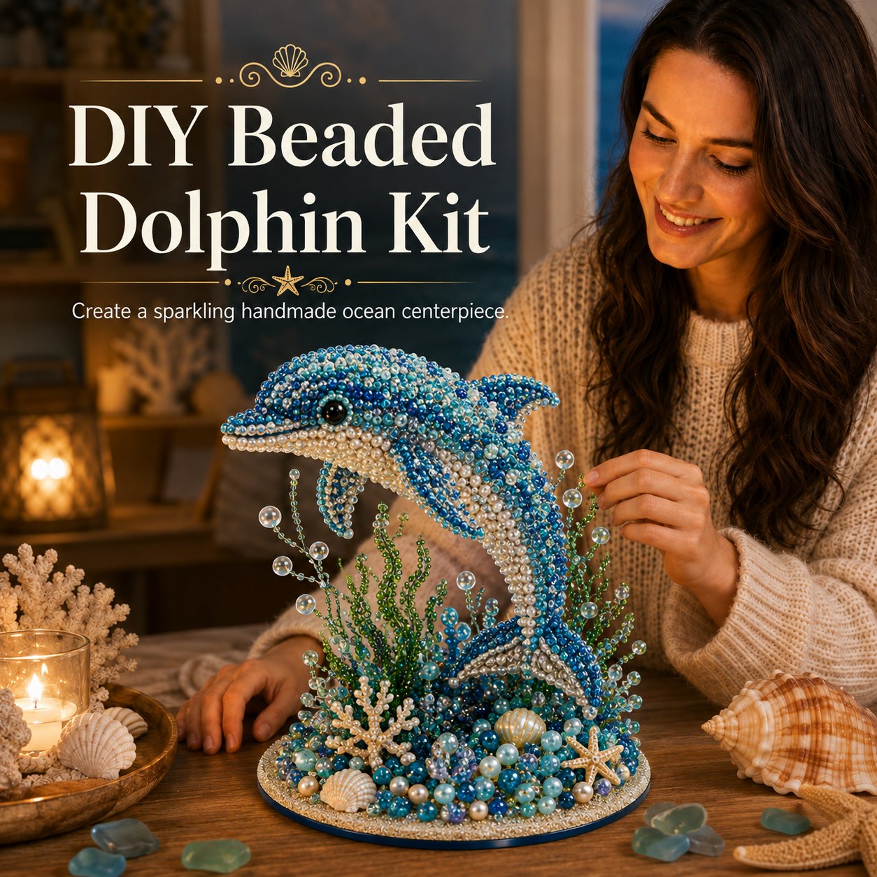 🔥LAST DAY 50% OFF -  🌊 Ocean Sparkle Animal Craft Kit | Create a Dimensional Underwater Centerpiece with Colorful Beads, Pearls & Coastal Details 🐚✨