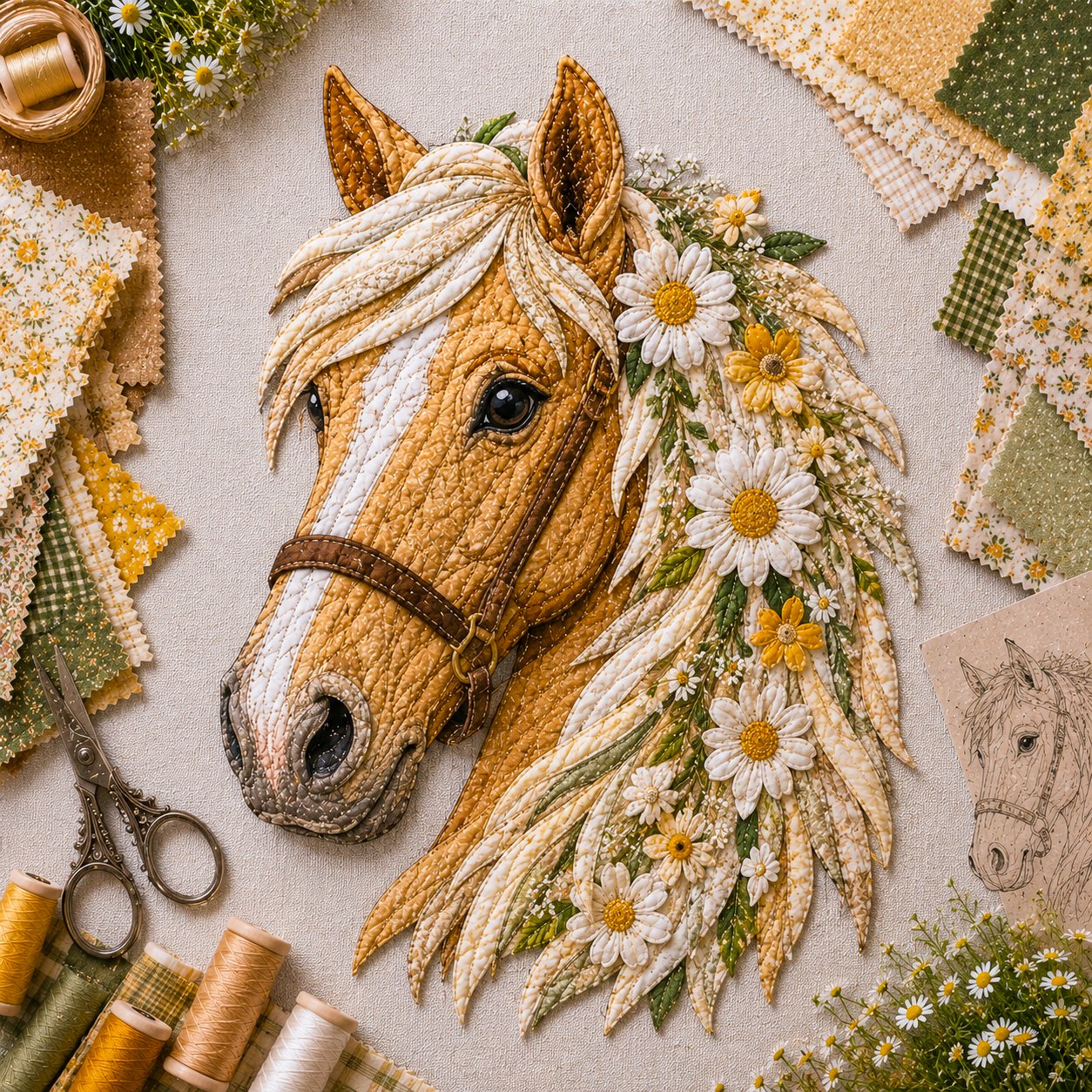 🔥LAST DAY 50% OFF - 🐴 Floral Horse Patchwork Fabric DIY Decor Kit — Handmade Fabric Horse Art with Flowers, Nature & Rustic Charm