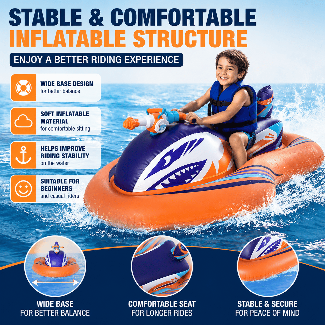 🏆2026 Upgraded 60% OFF🌊 2-in-1 Shark Inflatable Jet Water Ski🚤 Built-in Water Gun