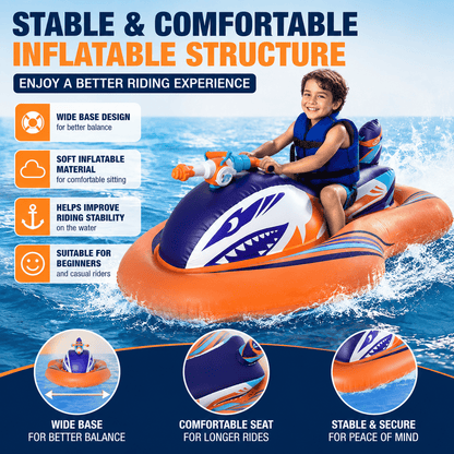 🏆2026 Upgraded 60% OFF🌊 2-in-1 Shark Inflatable Jet Water Ski🚤 Built-in Water Gun