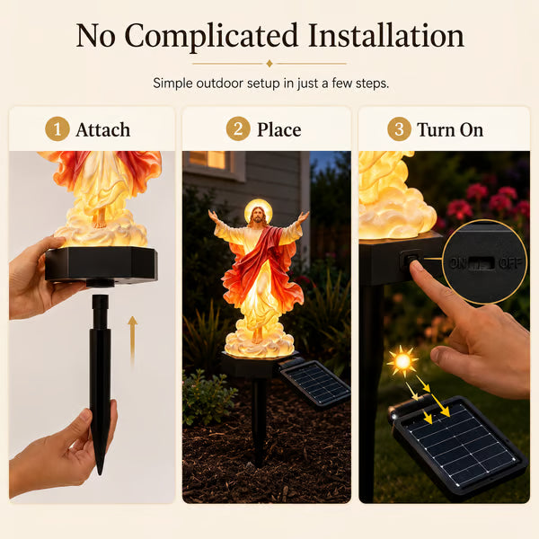 ✝️ Solar-Powered Illuminated Jesus Garden Statue | Automatic Halo Glow Outdoor Faith Decor for Gardens, Pathways & Prayer Spaces ✨