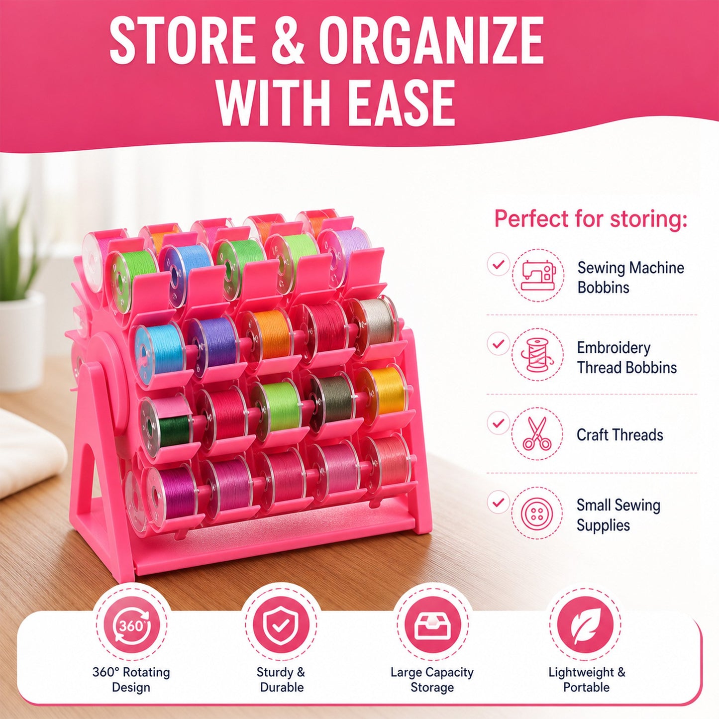 🔥Last Day 50% OFF - 🧵Rotating Bobbin Thread Organizer