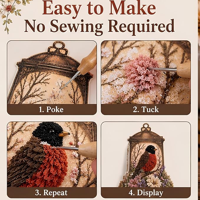 🐦3D Fabric Poke Art Memory Lantern Kit🔥No-Sew DIY Bird-Themed Memorial for Adult Beginner Handmade Hobby Gift