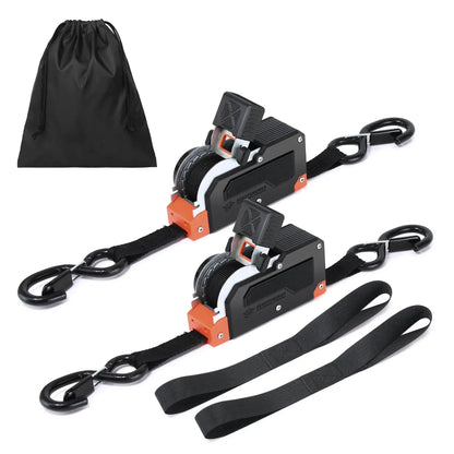 Dual-End Retractable Tie-Down Ratcheting Straps