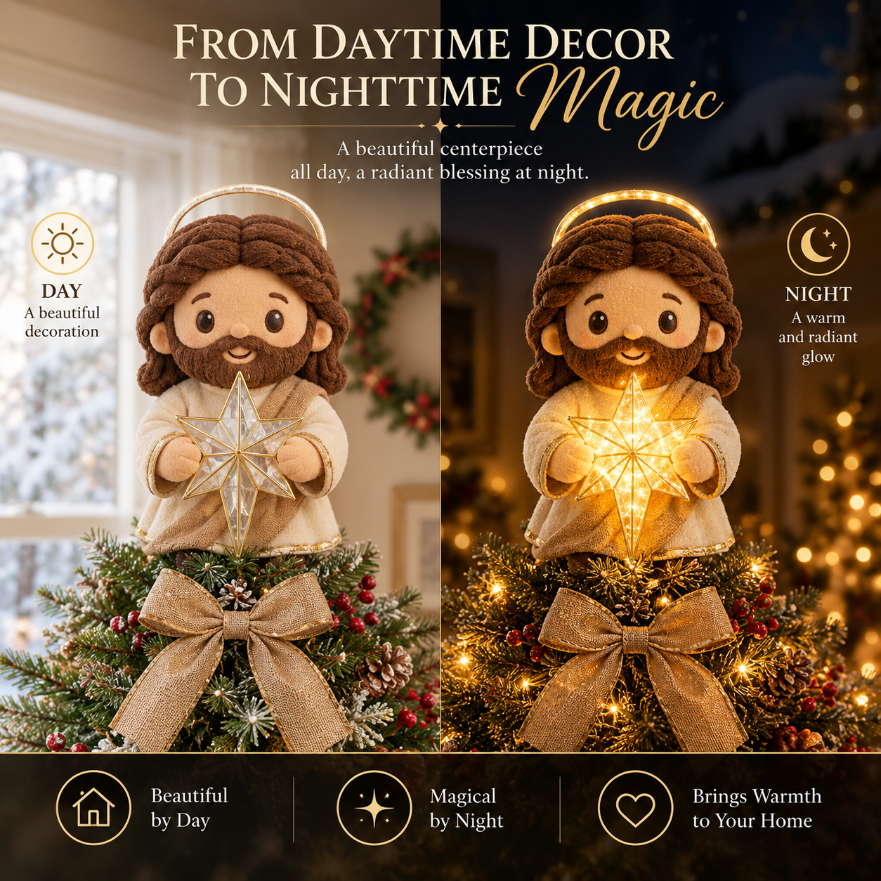 ✝️Cute Jesus Blessing Tree Topper – A Light of Faith for Your Christmas Tree