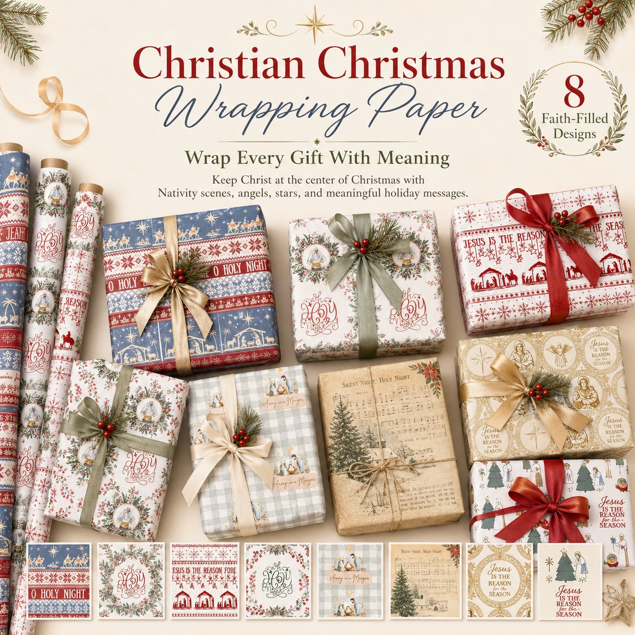 Christian Christmas gift wrapping paper