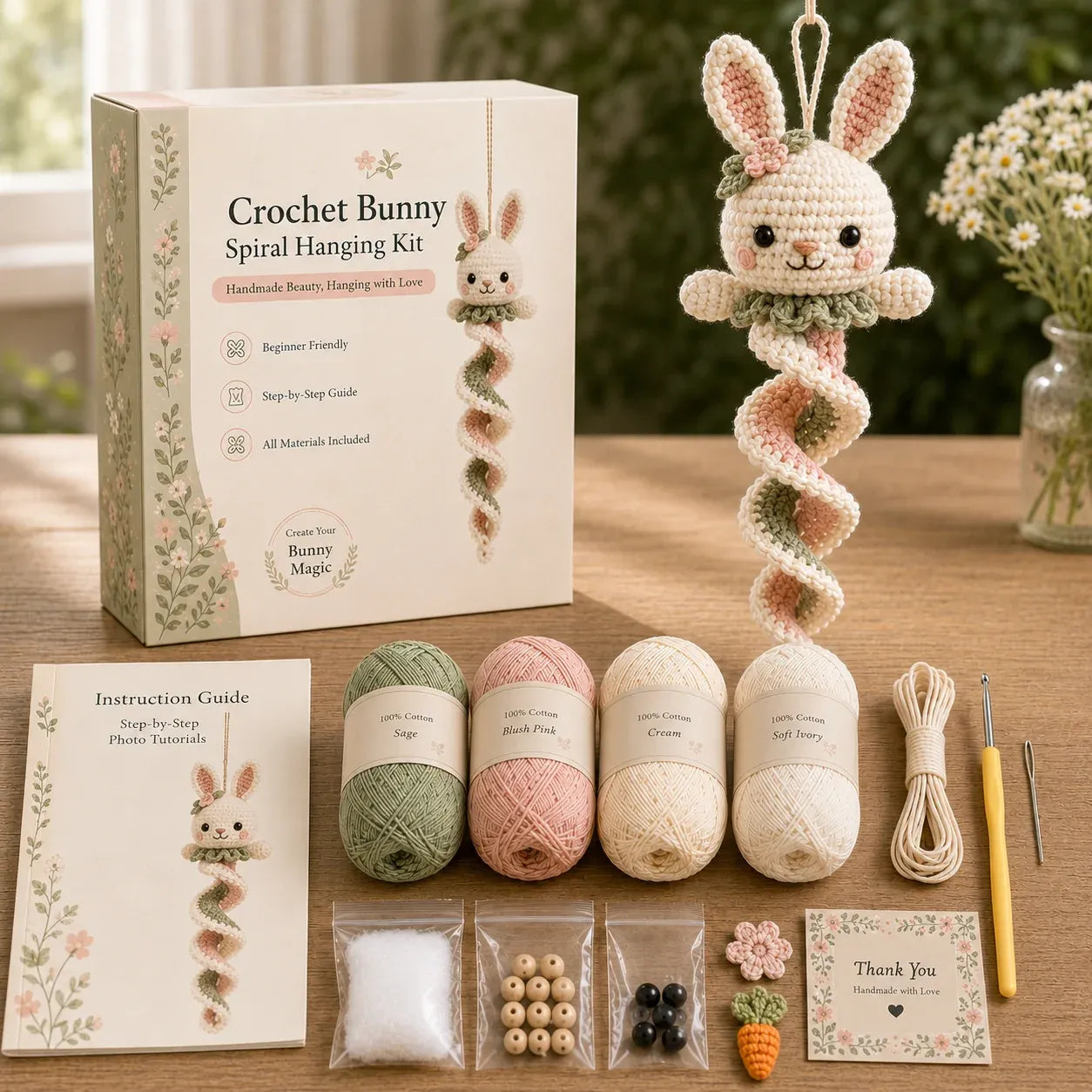 🔥LAST DAY 50% OFF - 🎁Crochet Spiral Hanging Kit – Beginner-Friendly DIY Garden Animal Decor 🧶🌿