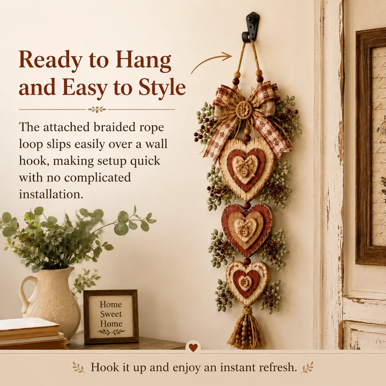 🍂🤎Vintage Farmhouse Layered Heart Wall Hanging