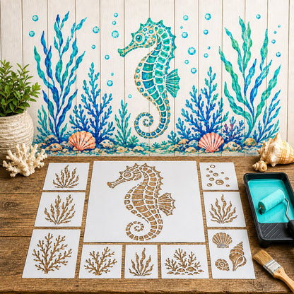 🐙 Reusable Ocean Octopus Mural Stencil Set | Bring Plain Walls & Fences to Life with a Bold Underwater Scene 🌊🎨✨