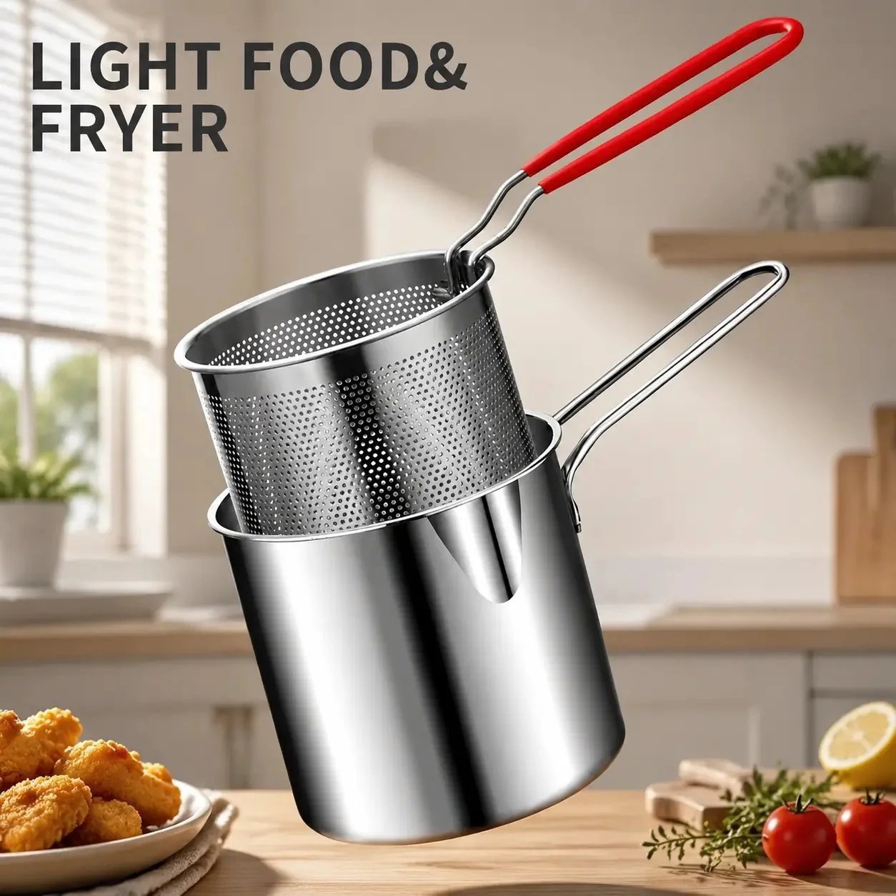 🎁Last Day Promotion 49% OFF🔥Compact Fry Pot with Filter Basket – Stainless Steel, Complete Accessory Kit