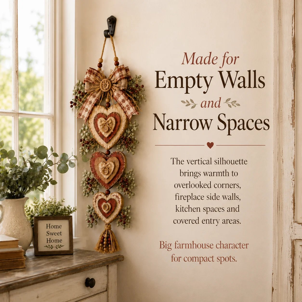 🍂🤎Vintage Farmhouse Layered Heart Wall Hanging