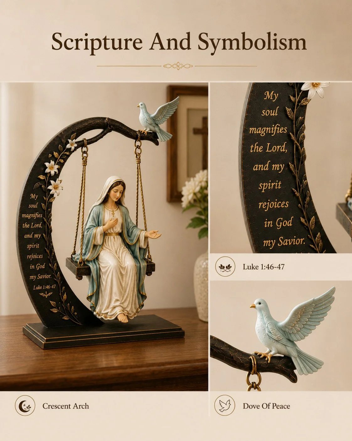 🙏 Blessed Virgin Mary Swing Statue – 7-Inch Faith-Inspired Resin Keepsake(3D)
