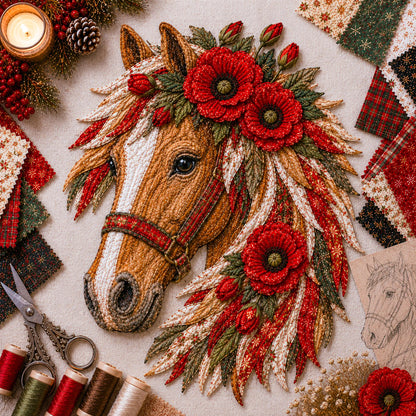 🔥LAST DAY 50% OFF - 🐴 Floral Horse Patchwork Fabric DIY Decor Kit — Handmade Fabric Horse Art with Flowers, Nature & Rustic Charm