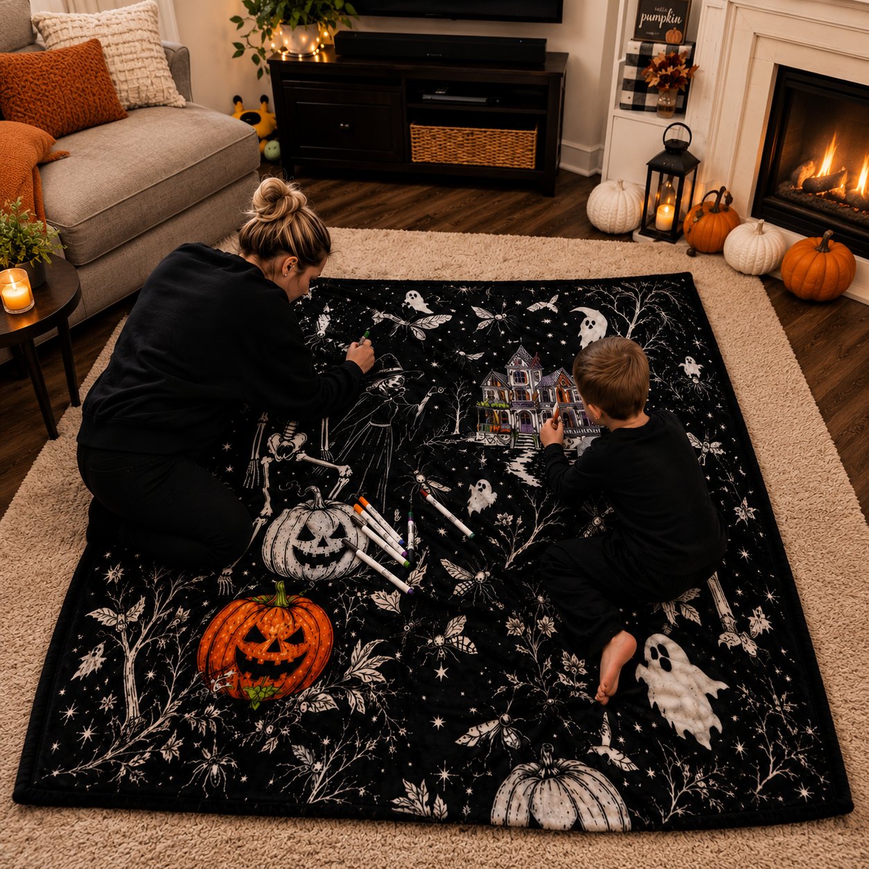 🔥Last Day 49% OFF - 🎃👻Trick Or Trace Halloween Coloring Blanket🎨