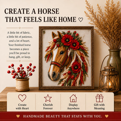 🔥LAST DAY 50% OFF - 🐴 Floral Horse Patchwork Fabric DIY Decor Kit — Handmade Fabric Horse Art with Flowers, Nature & Rustic Charm