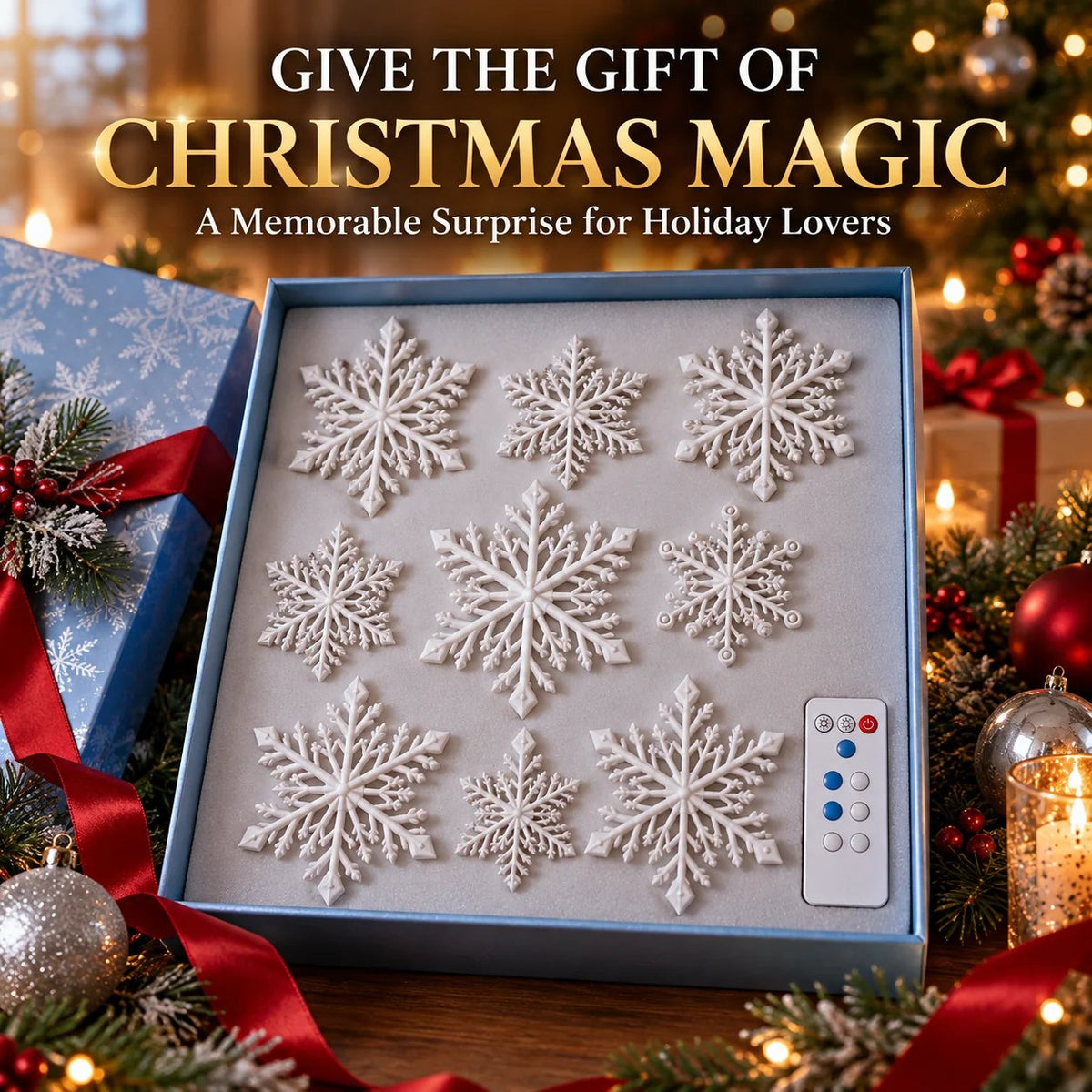 ❄️ LED Snowflake Wall Lights | 3D Christmas Snowflake Décor with Blue & White Glow, Remote Control & Magical Indoor Holiday Atmosphere ✨
