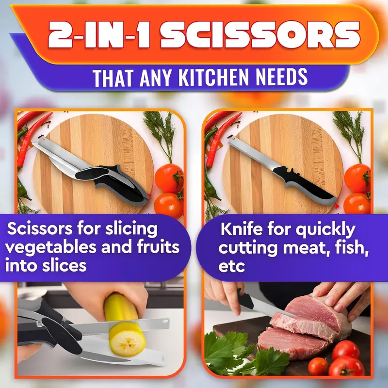 ⚡50K+ SOLD - 2-in-1 Kitchen Scissors with Built-in Cutting Board