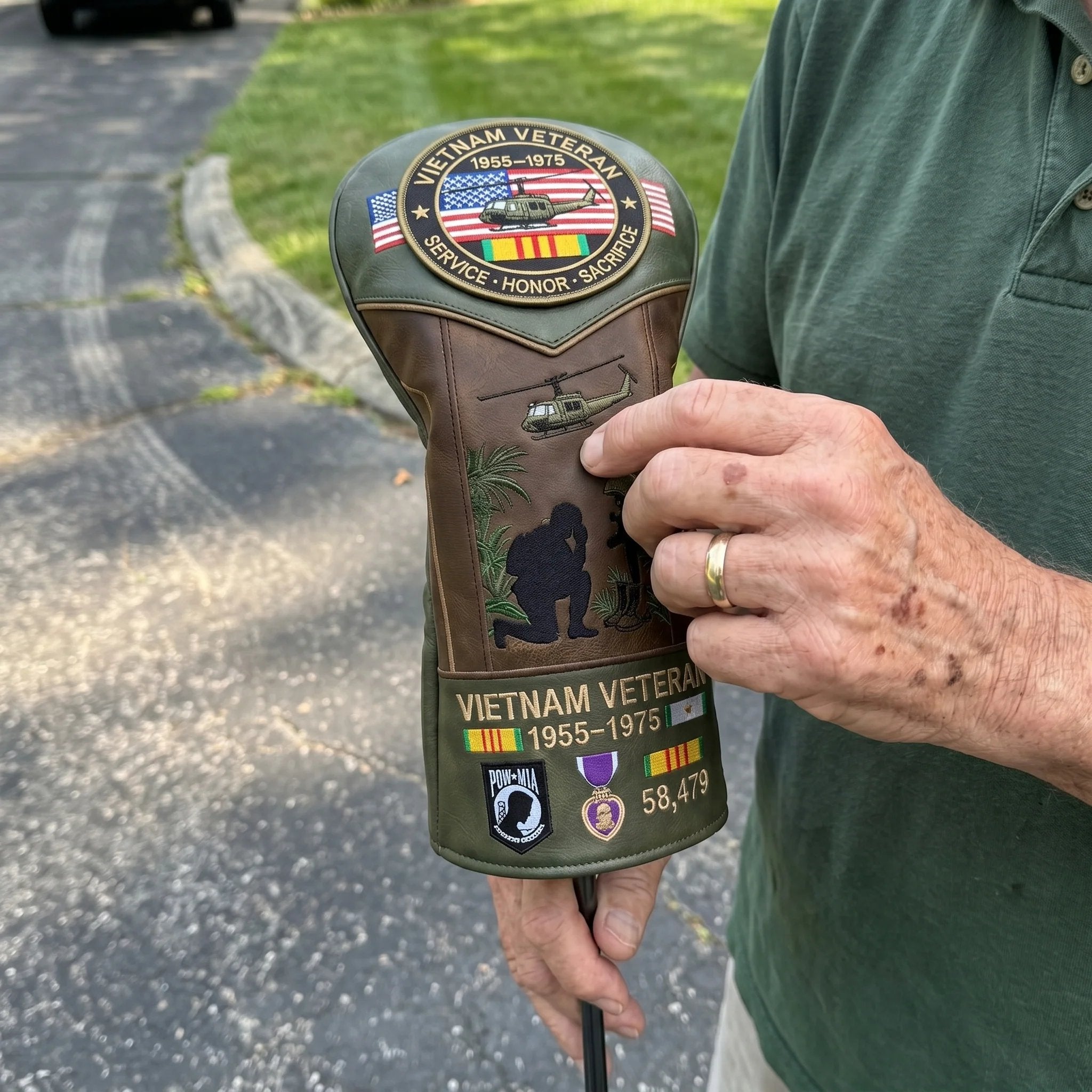 Vietnam veteran head cover detail