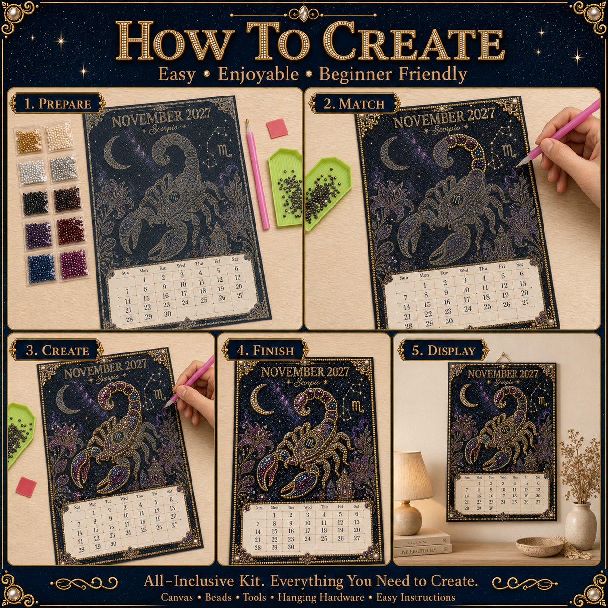 🌙 Beginner-Friendly 2027 Twelve Zodiac Bead Art Calendar Kit | Complete Kit with Zodiac Design Base, Decorative Beads & Step-by-Step Guide Included 💕