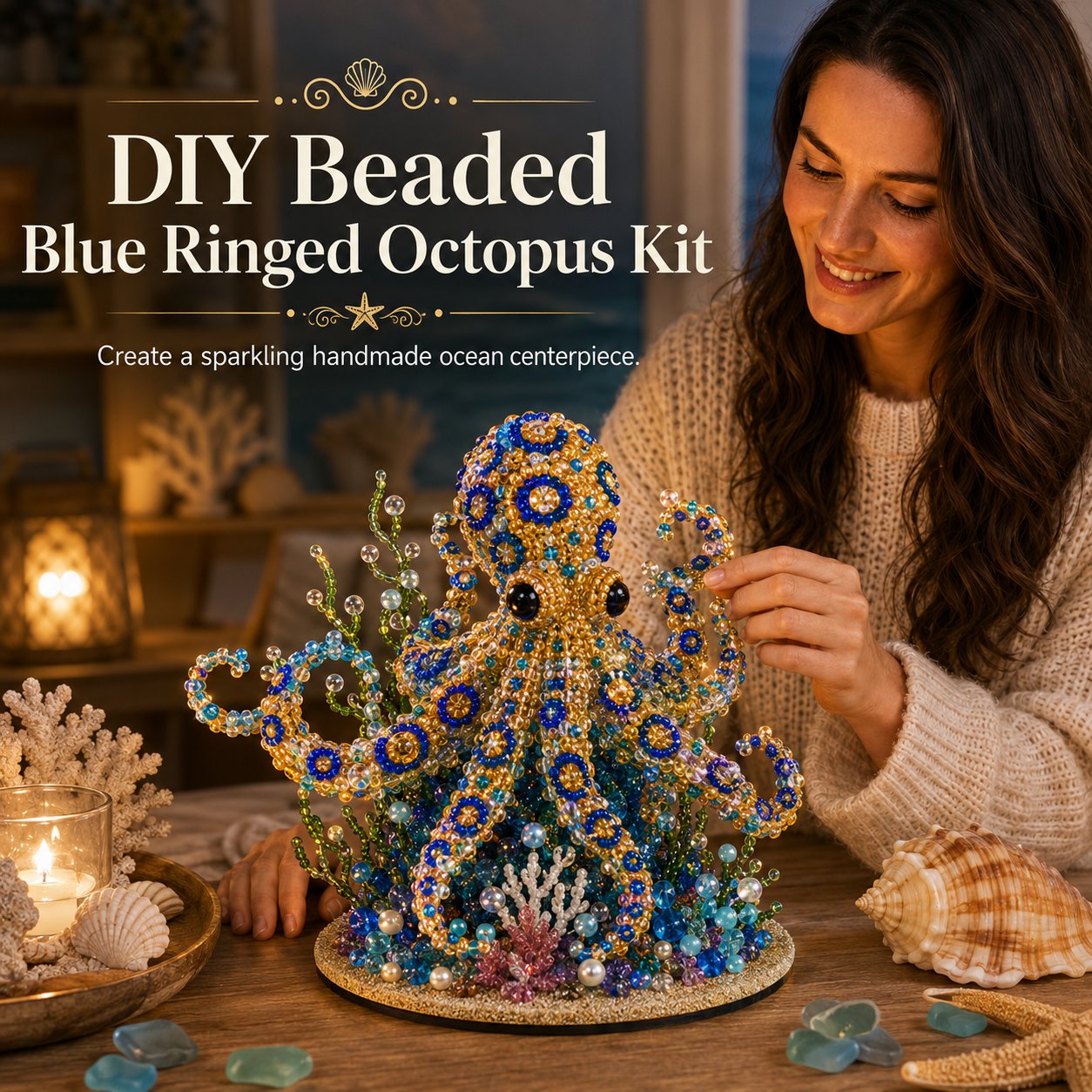 🔥LAST DAY 50% OFF -  🌊 Ocean Sparkle Animal Craft Kit | Create a Dimensional Underwater Centerpiece with Colorful Beads, Pearls & Coastal Details 🐚✨