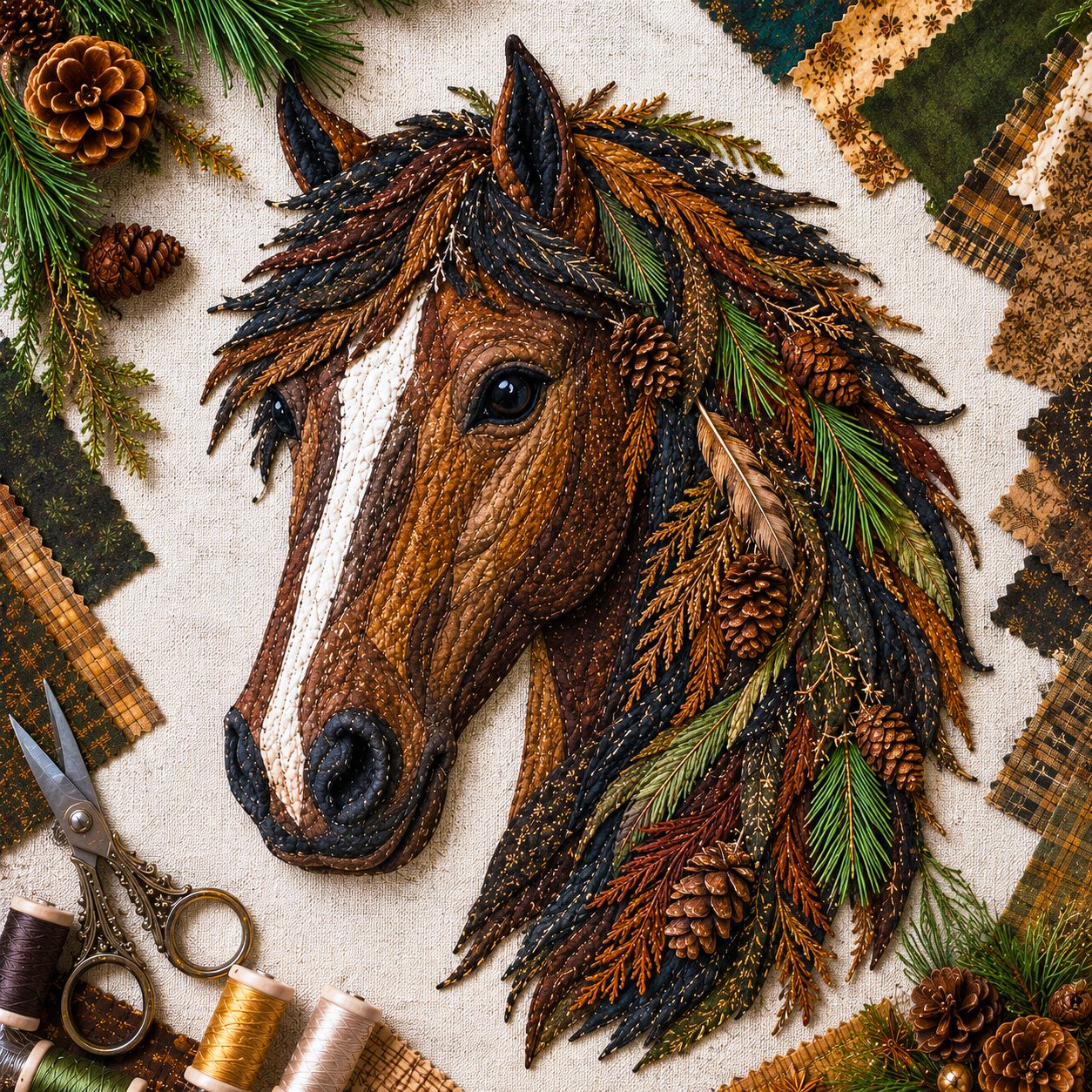 🔥LAST DAY 50% OFF - 🐴 Floral Horse Patchwork Fabric DIY Decor Kit — Handmade Fabric Horse Art with Flowers, Nature & Rustic Charm