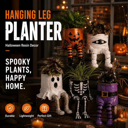 🔥LAST DAY 50% OFF - 💀🎃Halloween Whimsical Hanging Leg Planter Hand-Painted Resin Succulent Pot💐