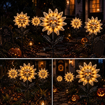 👻 Skull & Ghost Sunflower Solar Garden Stake