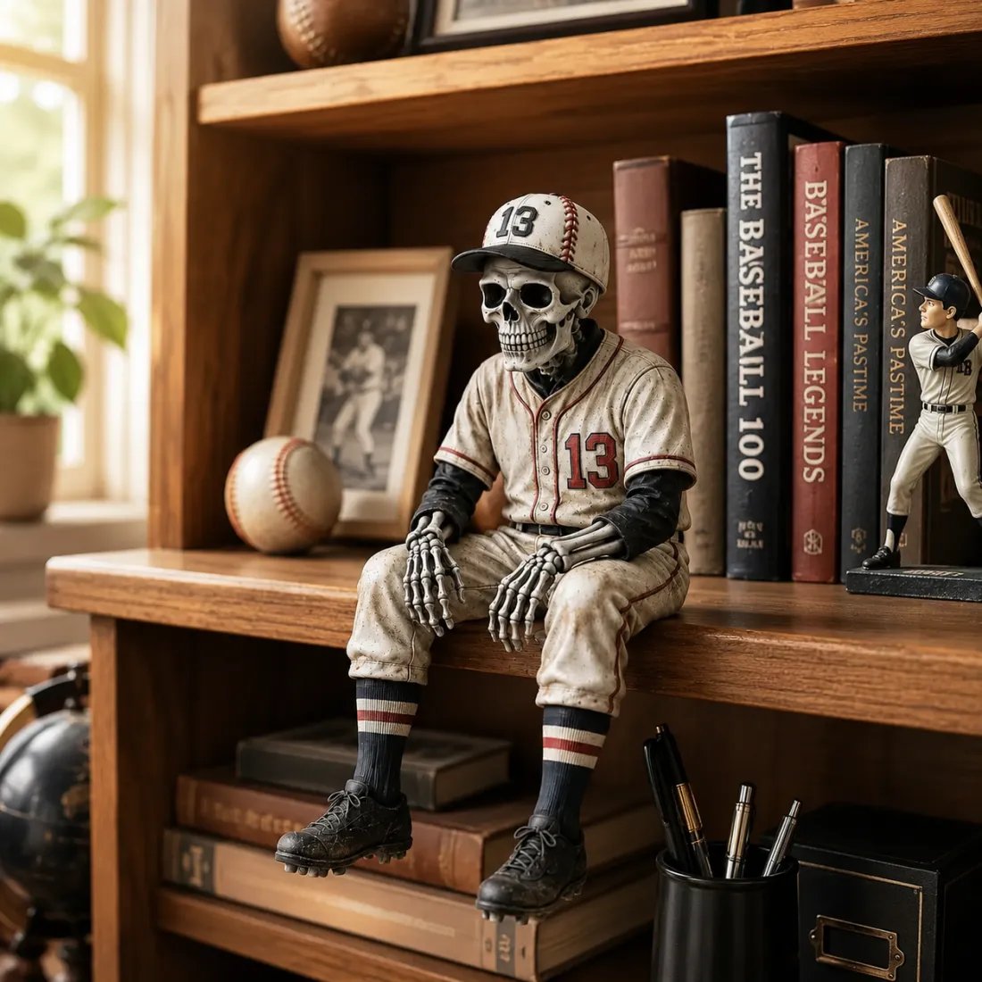 ⚾ Baseball Skeleton Shelf Sitter – He Stayed in the Game a Little Too Long 💀