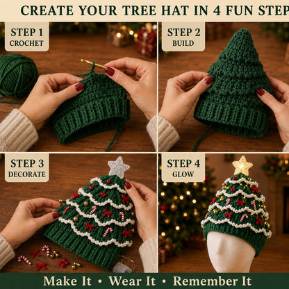 🎄Beginner-Friendly Light-Up Christmas Tree Crochet Hat DIY Kit | Complete Kit with Coordinated Yarn, LED Lights & Step-by-Step Guide Included 💕