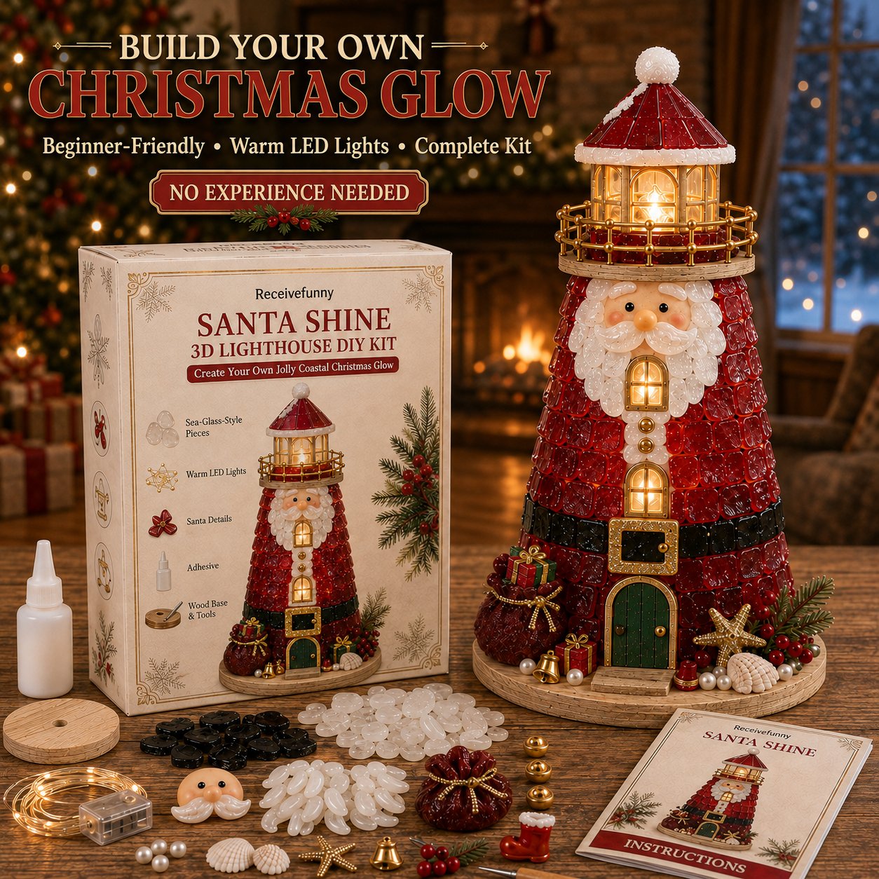 ✨ DIY Christmas Lighthouse Kit | Sea Glass-Style Pieces & LED Lights