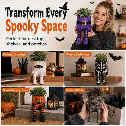 🔥LAST DAY 50% OFF - 💀🎃Halloween Whimsical Hanging Leg Planter Hand-Painted Resin Succulent Pot💐