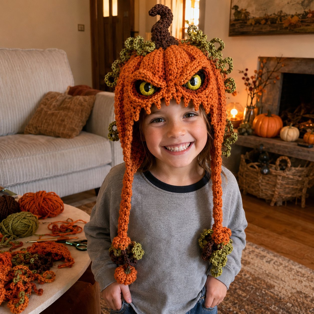 🎭🎃 Halloween Monster Hood DIY Crochet Kit | Premium Soft Yarn Materials with Step-by-Step Guide DIY Handmade Wearable Character Hood 🧶✨