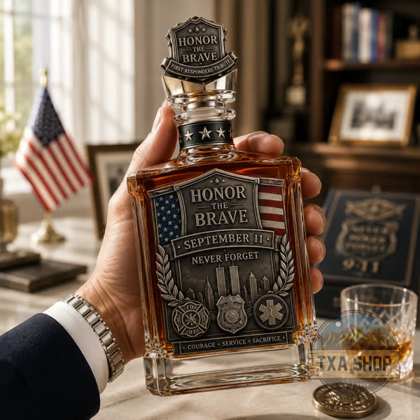 Honor the Brave Relief Decanter & Emblem – Hero Commemorative Ornament for Home Bar Display