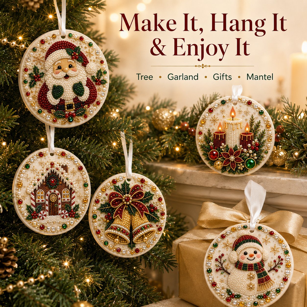 🌲✨ DIY Pearl & Gem Christmas Ornament Collection