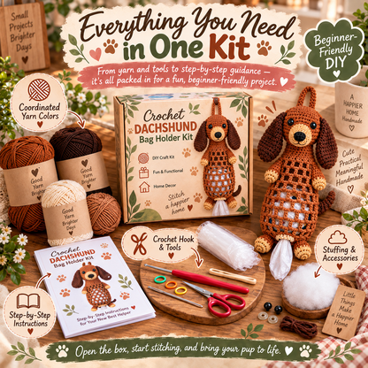 🐶🔥 Last Day 50% OFF – Crochet Dog Bag Holder DIY Kit 🧶 | 6 Adorable Breeds, Cute & Functional Home Decor 🎁