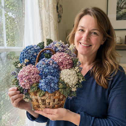 🌸🧵 Premium Floral Basket Patchwork DIY Kit | High-Quality Layered Fabric Bouquet with Raised Petals & Woven Basket Details ✨