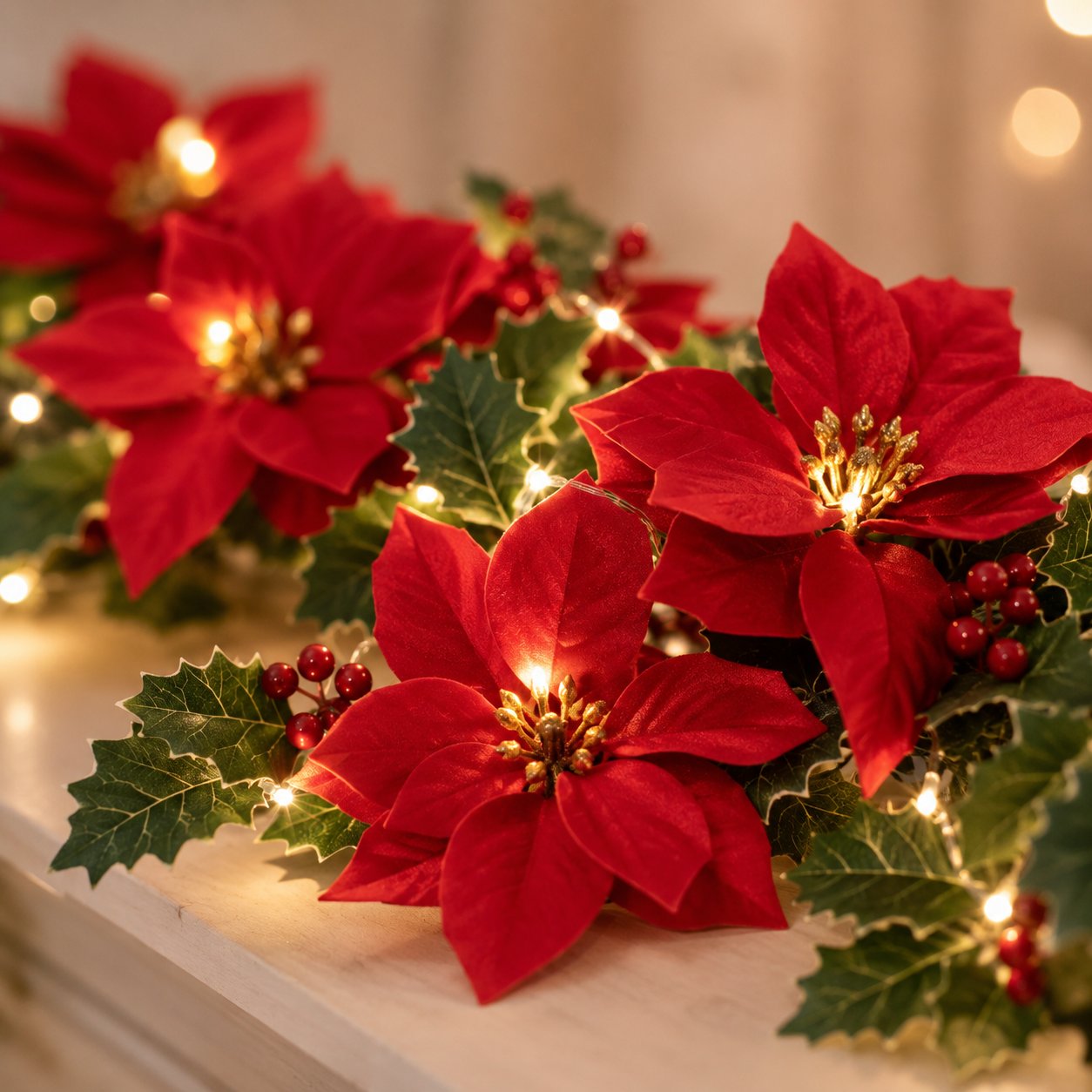 Poinsettia Garland Lights