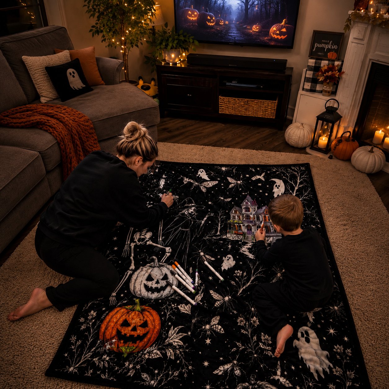 🔥Last Day 49% OFF - 🎃👻Trick Or Trace Halloween Coloring Blanket🎨
