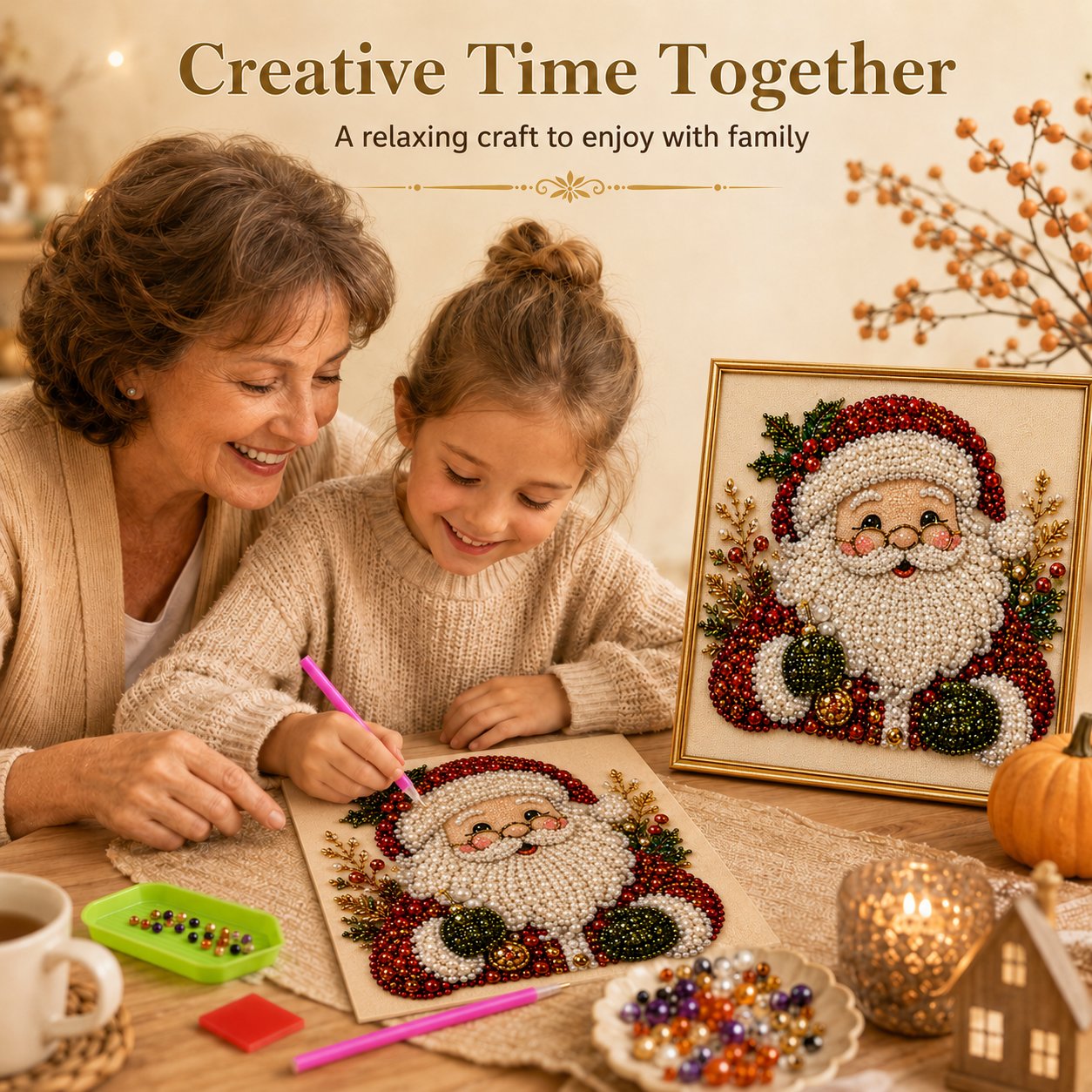 🧘Relaxing & Beginner-Friendly - 🎨💎DIY Christmas Pearl Diamond Painting Art Kit With Frame