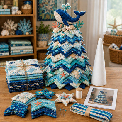 🌊 Ocean Dreams Layered Fabric Tree Craft Kit | Create a Freestanding Coastal Centerpiece with Coordinated Fabrics & Marine Topper 🐚✨