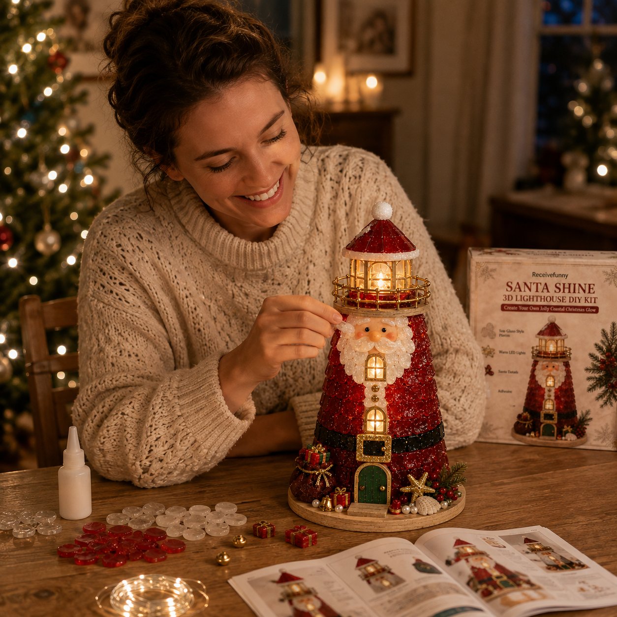 ✨ DIY Christmas Lighthouse Kit | Sea Glass-Style Pieces & LED Lights