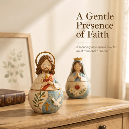 ✨ Divine Grace Collection: Hand-Painted Sacred Heart Jesus & Blessed Mary Keepsake Box