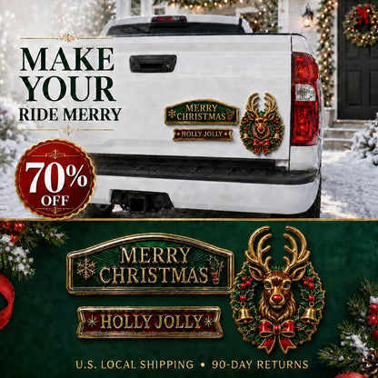 🔥 50K+ SOLD – 🎄 3-Piece Christmas Car Emblem Metal Badge Set | 3D Enamel Holiday Badges with Adhesive Backing for Trucks, SUVs & Festive Gifts 🎅✨