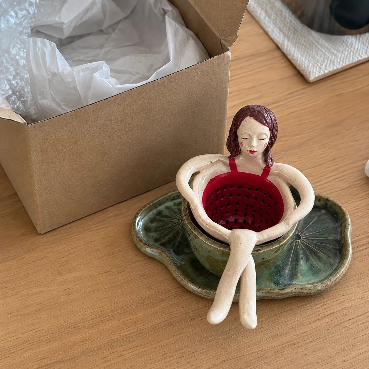 ☕Whimsical Sitting Lady Ceramic Tea Strainer Collection