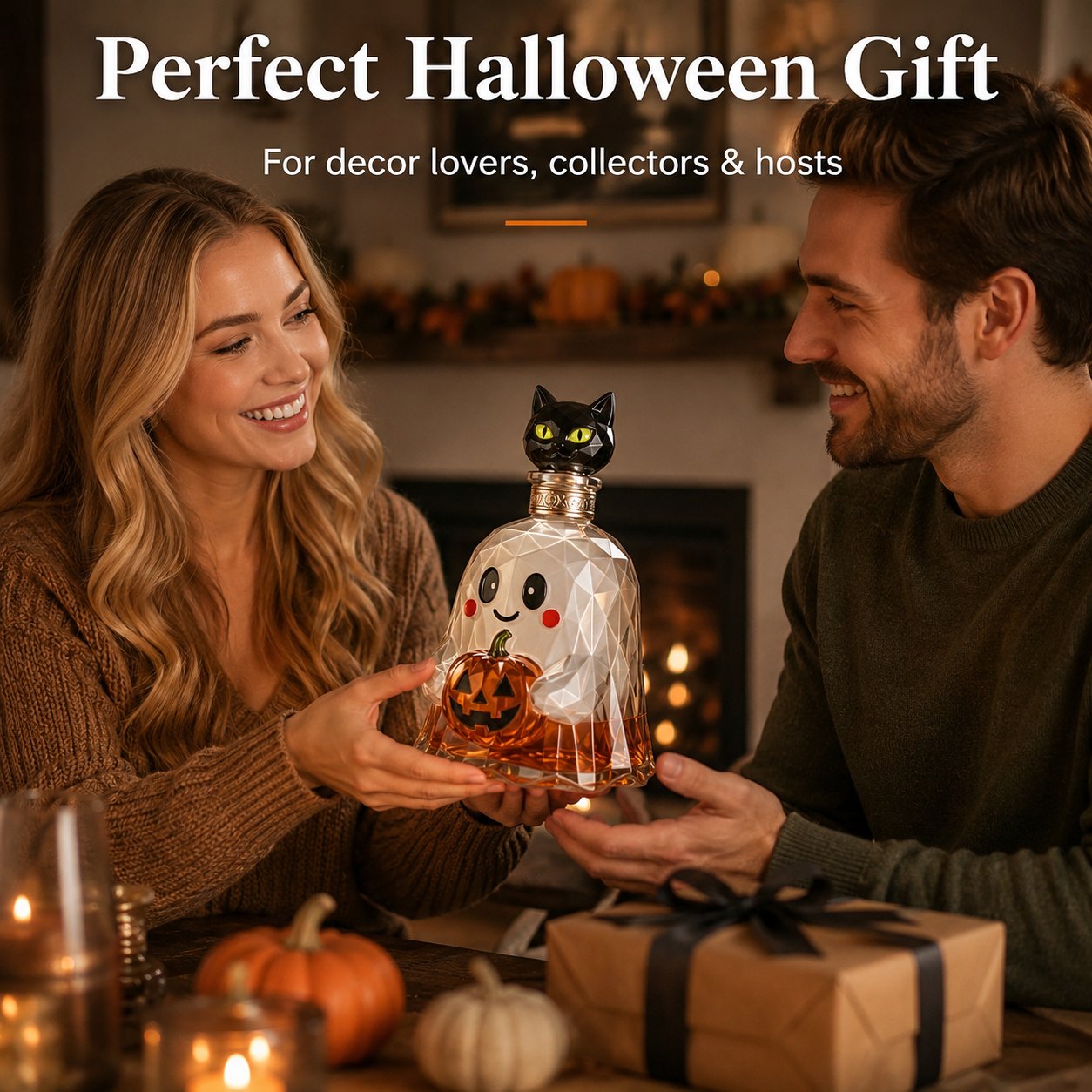 👻🐈‍⬛ Ghost Pumpkin Halloween Decanter 🎃 Spooky Glass Whiskey Bottle
